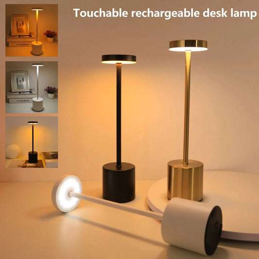 Simple LED Rechargeable Touch Metal Table Lamp Three Colors Bedside Creative Ambient Light Bar Outdoor Decoration Night Light