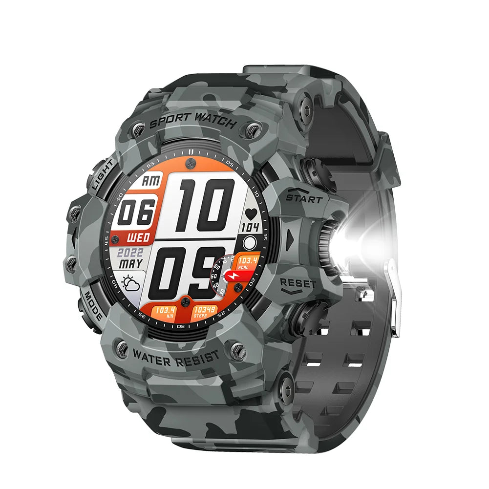2025New Outdoor Fitness Activities Smart Watch Men Hiking Pedometer Compass LED Flashlight IP68 Waterproof Call Smartwatch