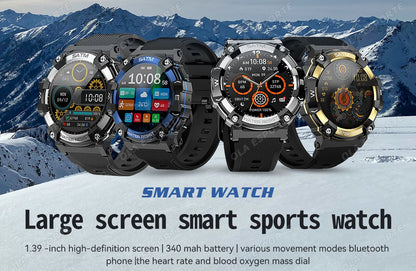 New Outdoor Military Smartwatch For Men Health Monitor Bluetooth Call Voice Assistant GPS Sports Waterproof Men Smartwatch 2024