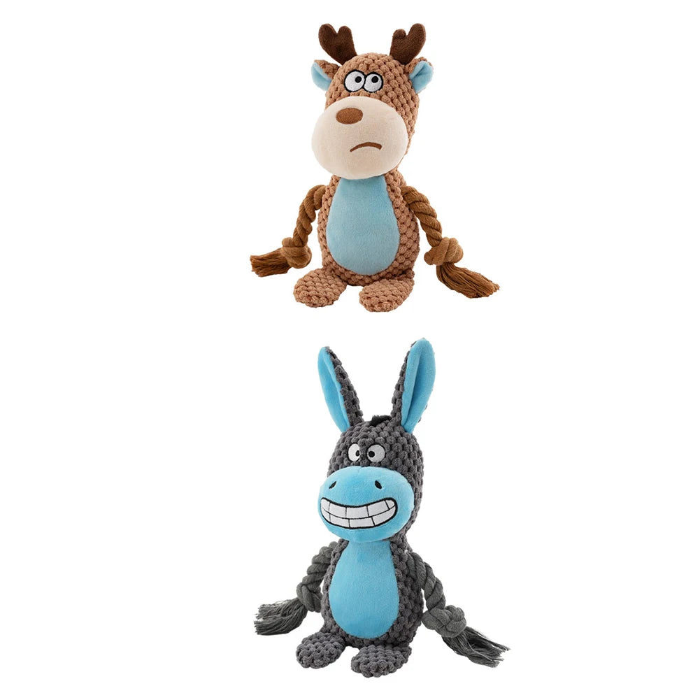 Dog Enrichment Toy Cute Animal Rope Dog Toy Plush Puppy Chew Pet Squeak Toy Cartoon Interactive Games For Dogs Stuff For Dogs