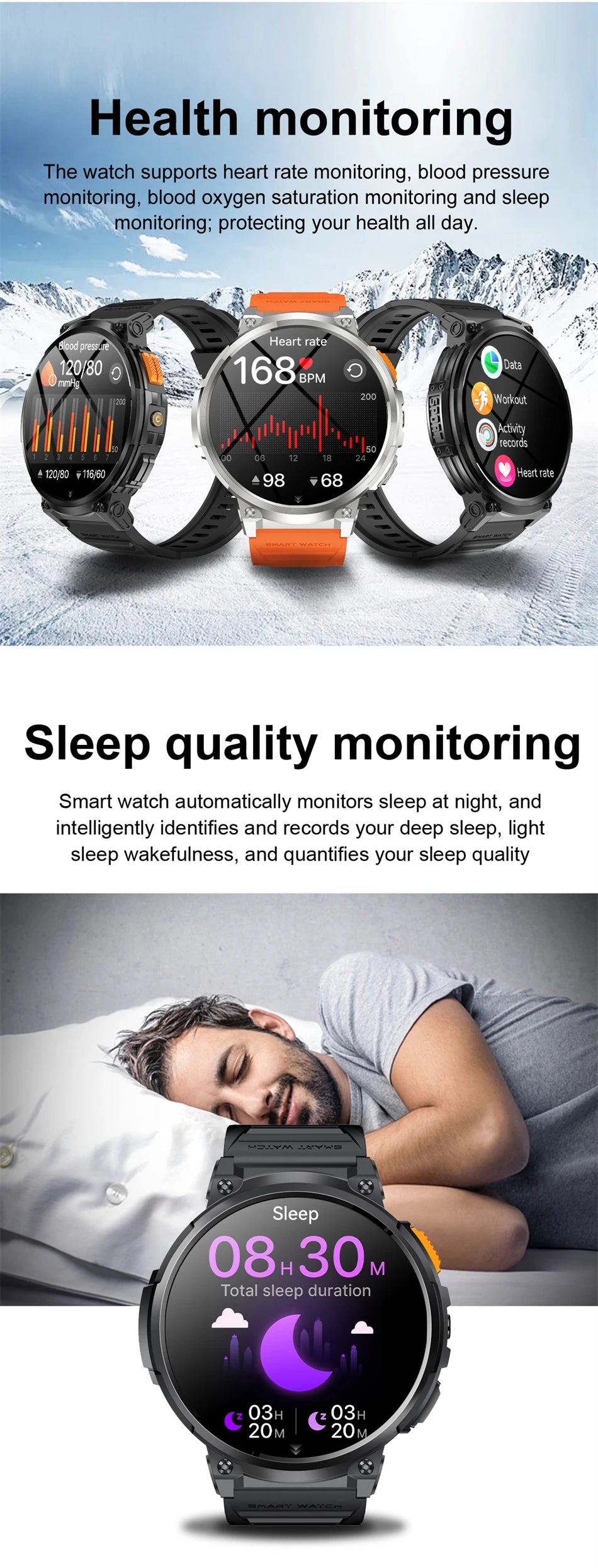 LIGE 1.85"HD Screen Outdoor Sport Smartwatch Men Heart Rate Flashlight Watch 730mAh Battery Waterproof Wireless Call Smart Watch