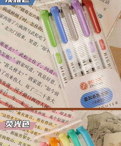 5 Colors/box Double Headed Highlighter Pen Set Fluorescent Drawing Markers Highlighters Pens Art Japanese Cute Pastel Stationery