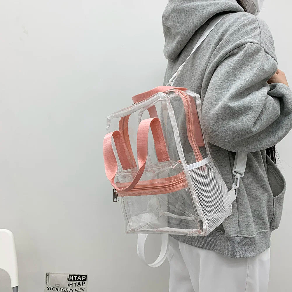 Transparent PVC Outdoor Sports Fitness Knapsack Casual Travel Visible Backpack Large Capacity Waterproof Top-Handle SchoolBag