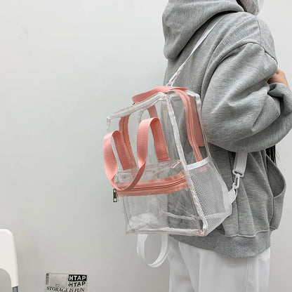 Transparent PVC Outdoor Sports Fitness Knapsack Casual Travel Visible Backpack Large Capacity Waterproof Top-Handle SchoolBag