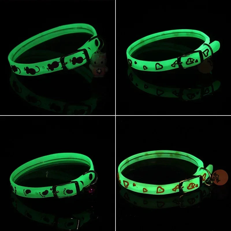 Luminous Cat Necklace Glowing Small Dog Collar Anti-Loss Fluorescent Silicone Bell Collar Neck Ring Pet  Accessories