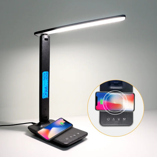 LED Desk Lamp, Office Table Lamp with Wireless Charger, Suitable for Home, Office Dimmable Desk Lamp, with USB Charging Port