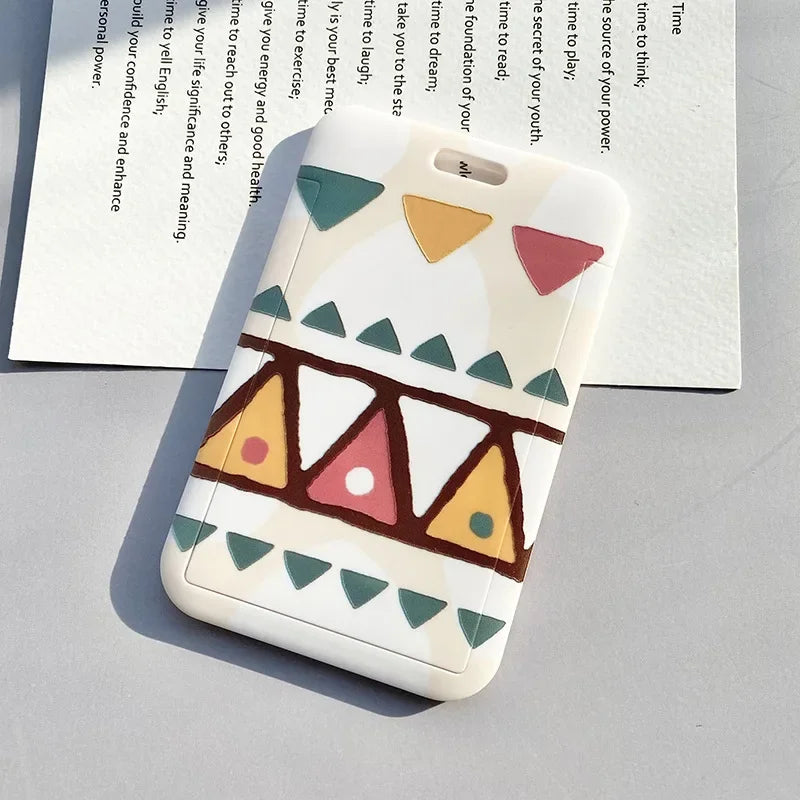 Student Identity Badge Card Cover with Neck Strap Bag Geometric Women Men Work Badge Bus Credit Card ID Holder Bags with Lanyard