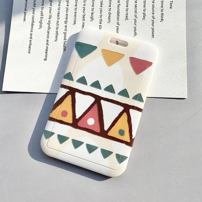 Student Identity Badge Card Cover with Neck Strap Bag Geometric Women Men Work Badge Bus Credit Card ID Holder Bags with Lanyard