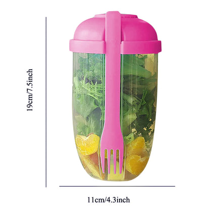 Portable Salad Cup with Fork Fresh Salad Container Bottle Vegetable Fruit Breakfast Lunch Carry To Go for Work Travel Picnic