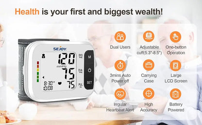 SEJOY Blood Pressure Machine Wrist Blood Pressure Cuff Wrist BP Monitor Wrist Cuff Automatic Monitor with Heartbeat Detection