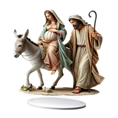 Jesus Nativity Statue Traditional Lightweight Multifunctional 2D Flat Acrylic Ornament for Gifts Friends Office Family Tabletop