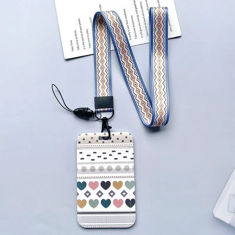 Student Identity Badge Card Cover with Neck Strap Bag Geometric Women Men Work Badge Bus Credit Card ID Holder Bags with Lanyard