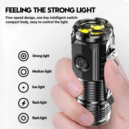 Powerful 3LED Super Bright Flashlight Portable Mini Burst Flash Torch Rechargeable Emergency Spotlight with Pen Clip Tail Magnet