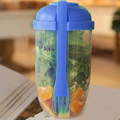 Portable Salad Cup with Fork Fresh Salad Container Bottle Vegetable Fruit Breakfast Lunch Carry To Go for Work Travel Picnic