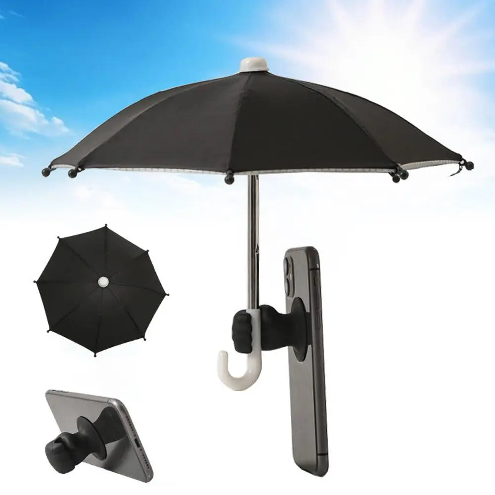 Fist Shape Motorcycle Umbrella - Suction Cup Phone Mount & Silver Coating UV Protection, Windproof Mini Foldable Rain Sun Shade