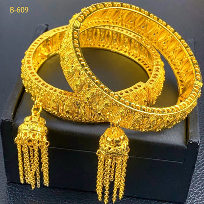 XUHUANG New Design Dubai Gold Color Bangles With Tassel Pendant For Women Indian Middle Eastern Nigerian Wedding Luxury Jewelry