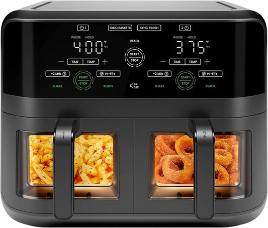 6 Quart Dual Basket Air Fryer Oven with Easy View Windows, Sync Finish, Hi-Fry, Auto Shutoff, 2 Independent 3Qt Nonstick