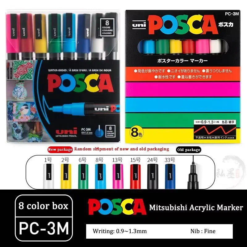 Japan Uni POSCA Marker Pen Set Acrylic Graffiti Drawing Permanent Waterproof Children's Drawing PC-3M/1M/5M Fabric Art Supplies