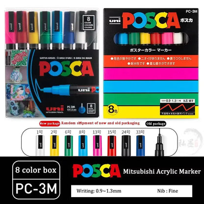 Japan Uni POSCA Marker Pen Set Acrylic Graffiti Drawing Permanent Waterproof Children's Drawing PC-3M/1M/5M Fabric Art Supplies