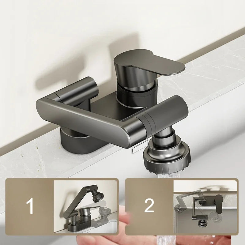 Basin Faucet Bathroom Double Hole Cold and Hot Water Tap Toilet Second Gear Sink 360° Rotating Water Mixing Valve Accessories