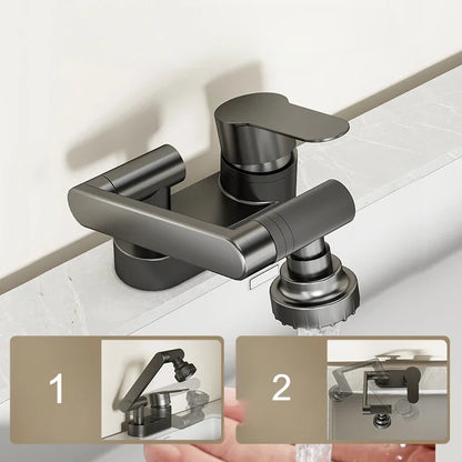 Basin Faucet Bathroom Double Hole Cold and Hot Water Tap Toilet Second Gear Sink 360° Rotating Water Mixing Valve Accessories