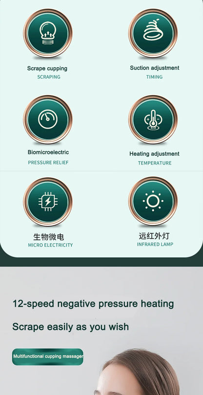 Smart vacuum cupping device electric breathing heating wireless negative pressure suction device meridian dredging massage devic