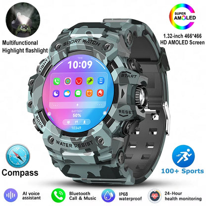 New Military Sports Smart Watch Men 100+ Sports Outdoor Fitness Compass Heart rate BT Call Waterproof Smartwatch For iOS Android
