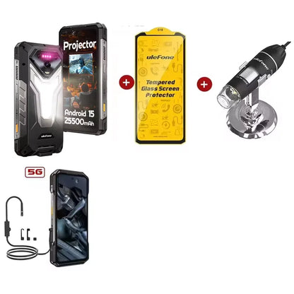 Ulefone Armor 34 Pro 5G AI Rugged Phone 32GB+512GB 25500mAh 6.95" Built-in Projector 120Hz Android 15 MTK 7300 NFC Smartphone