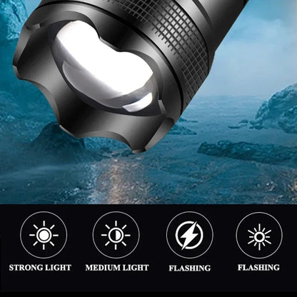 Powerful P70 Led Flashlights 5000LM Ultra Bright Tactical Light Emergency Spotlights Telescopic Zoom Light Built-in Battery