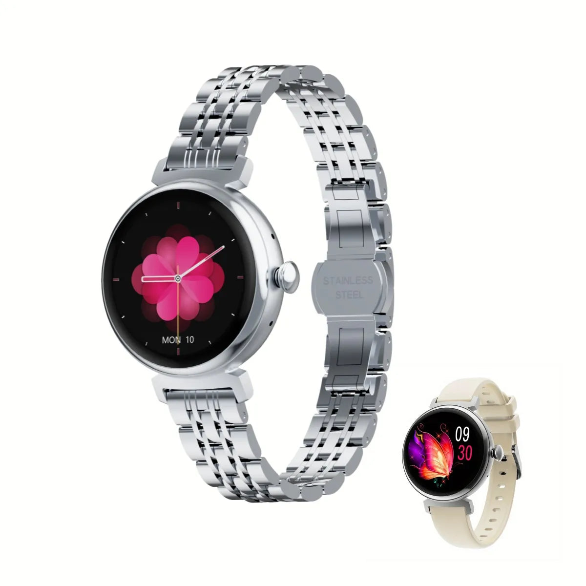 Rainbuvvy DM70 Steel Smart Watch AMLED Women Beautiful Wristwatch Supports IP68 BT Calling Sports Watch