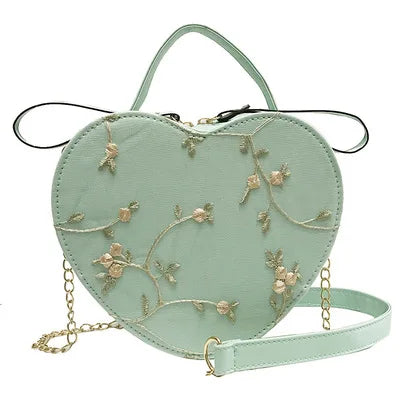 Sweet Lace Round Handbags High Quality PU Leather Women Crossbody Bags for Women 2025 Small Fresh Flower Chain Shoulder