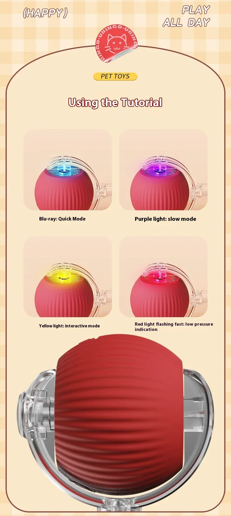 Smart Interactive Cat Toys Ball Auto Electric Rolling Ball Toys for Cat Kitty Pet Automatic Training USB Rechargeable Cat Toy
