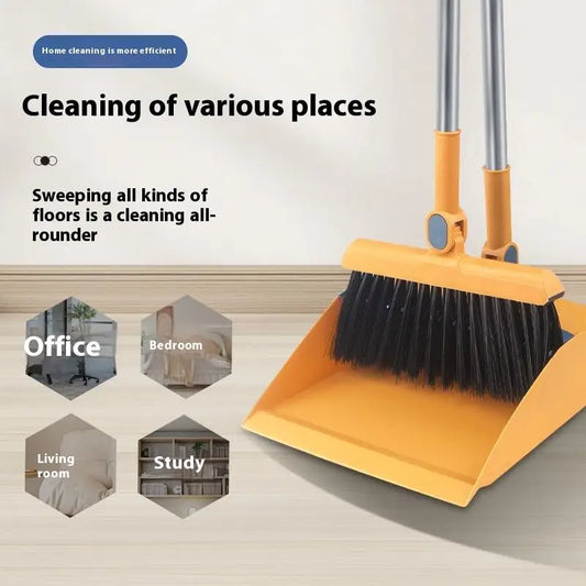 2-in-1 Rotatable Foldable Broom Dustpan Cleaning Set With Thick Bristles For Household Pet Hair Removal Sweeping Set