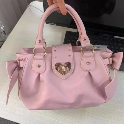 Sweet Bow Lolita Pink Hand Bag Purse Women Harajuku Love Heart Soft Crossbody Bag Lady Kawaii Large Capacity Shoulder Bag Female