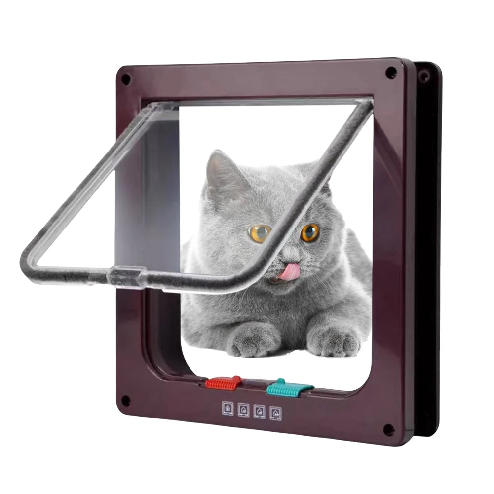ABS Plastic Small Pet Gate with 4 Way Security Lock Transparent Thin Cat Door Pet Doors and Sliding Door Weatherproof Cat Flap