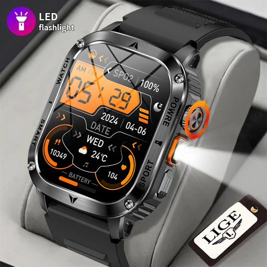 LIGE New Premium Military Smart Watch Men Flashlight Waterproof Outdoor Sport Tracker Bluetooth Call Smartwatch 400mAh Battery