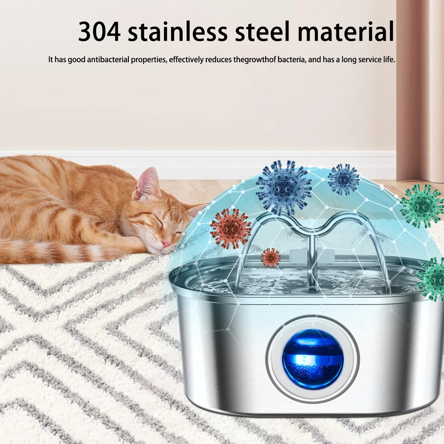 108oz/3.2L Cat Water Stainless Steel Pets Dispenser With LED Light Silent Pump Automatic Fountain For Cat Dog Drinking Bowl