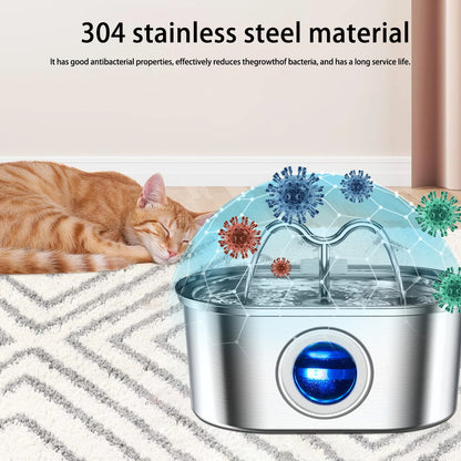108oz/3.2L Cat Water Stainless Steel Pets Dispenser With LED Light Silent Pump Automatic Fountain For Cat Dog Drinking Bowl