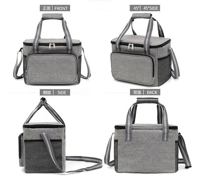 15L Portable Large Insulated Lunch Bag Black Waterproof Leak-proof Thickened Handheld Shoulder Carry Outdoor Picnic Lunch Bag