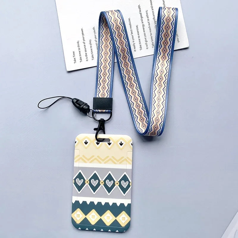Student Identity Badge Card Cover with Neck Strap Bag Geometric Women Men Work Badge Bus Credit Card ID Holder Bags with Lanyard