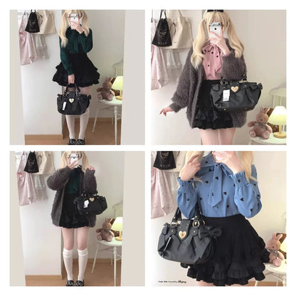 Sweet Bow Lolita Pink Hand Bag Purse Women Harajuku Love Heart Soft Crossbody Bag Lady Kawaii Large Capacity Shoulder Bag Female