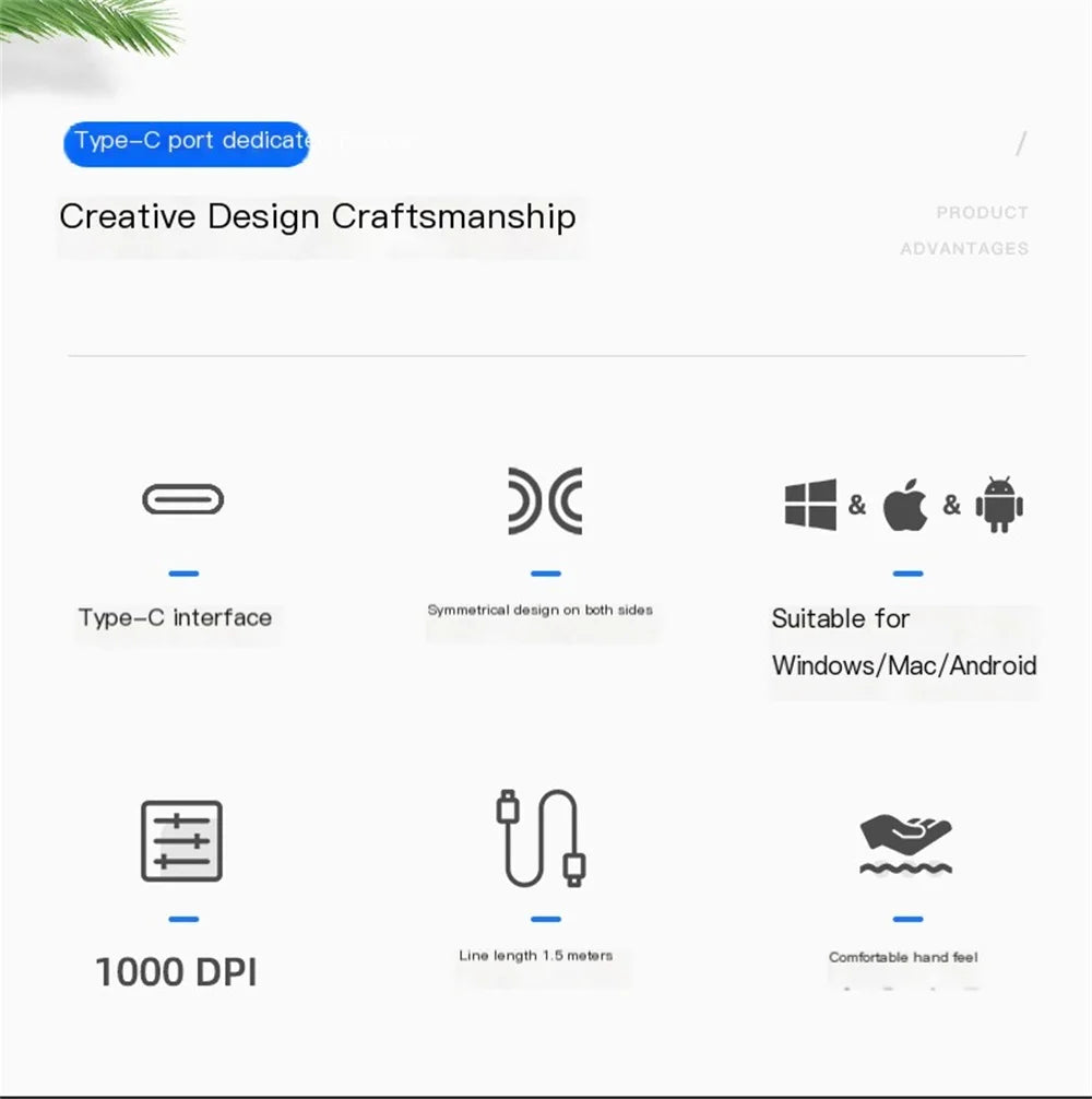 Wired Type-C Mouse Plug And Play System Compatible Light Weight Portable Low Noise Button Office Use Mause Business Office Mice