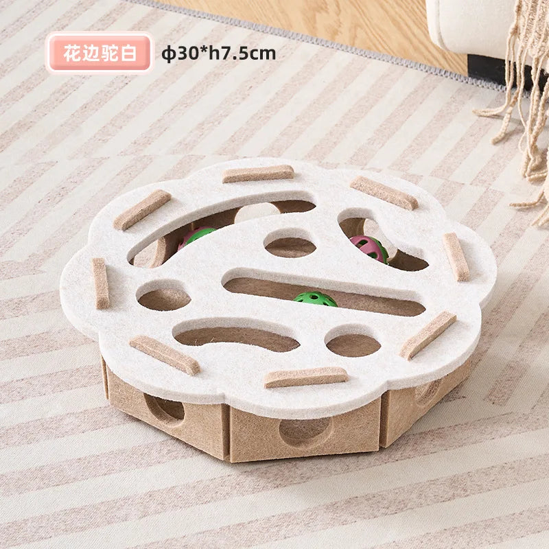 Pet Cat Puzzle Maze Holes Toys Felt Box With Bell Ball Kitten Playing Toys Interactive Funny Combination Set Cat Supplies