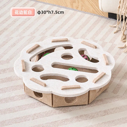 Pet Cat Puzzle Maze Holes Toys Felt Box With Bell Ball Kitten Playing Toys Interactive Funny Combination Set Cat Supplies