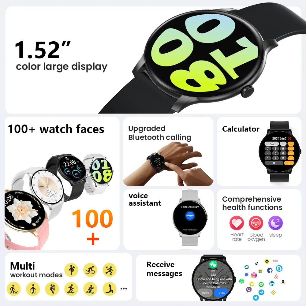 KESHUYOU New Smart Watch Women's Men's Full Touch Screen Bluetooth Talk Sports Fitness Tracker Heart Rate Monitor Smart Watch