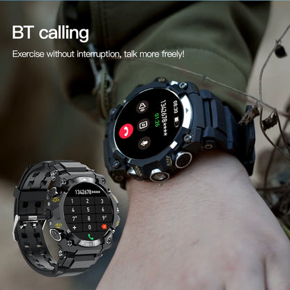 Outdoor Sport Smart Watch LED Flashlight Health Monitor Bracelet Bluetooth Make Answer Call Waterproof Men Military Smartwatch