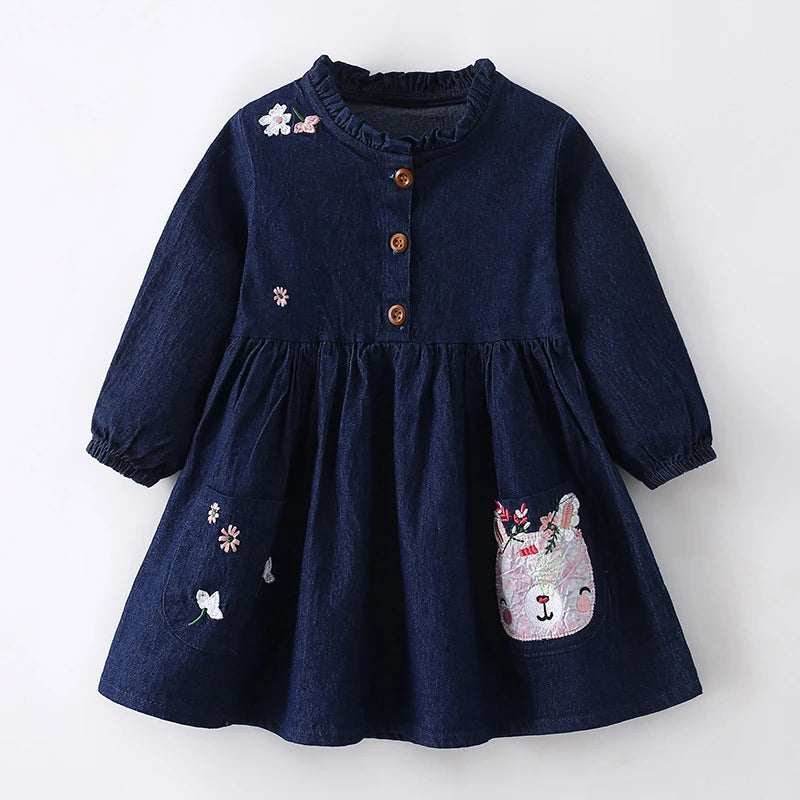 Little maven Children's Clothing 2024 Autumn Spring Baby Girls Kids Clothes Long Sleeves Cartoon Bees Dress with Pockets Cotton