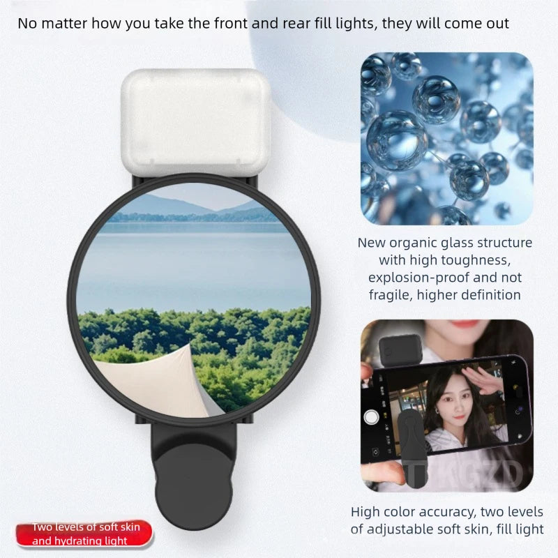 STTKGZD Selfie Reflector Mirror Mobile Phone Fill Light Kit Portable Mobile Mirror Clip Storage Bag Mobile Phone Rear Camera