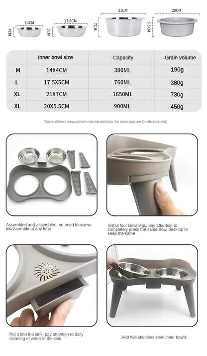 Pet food bowl with stand raised feeder dog bowl spill proof dog water bowl suitable for small, medium and large dogs and pets
