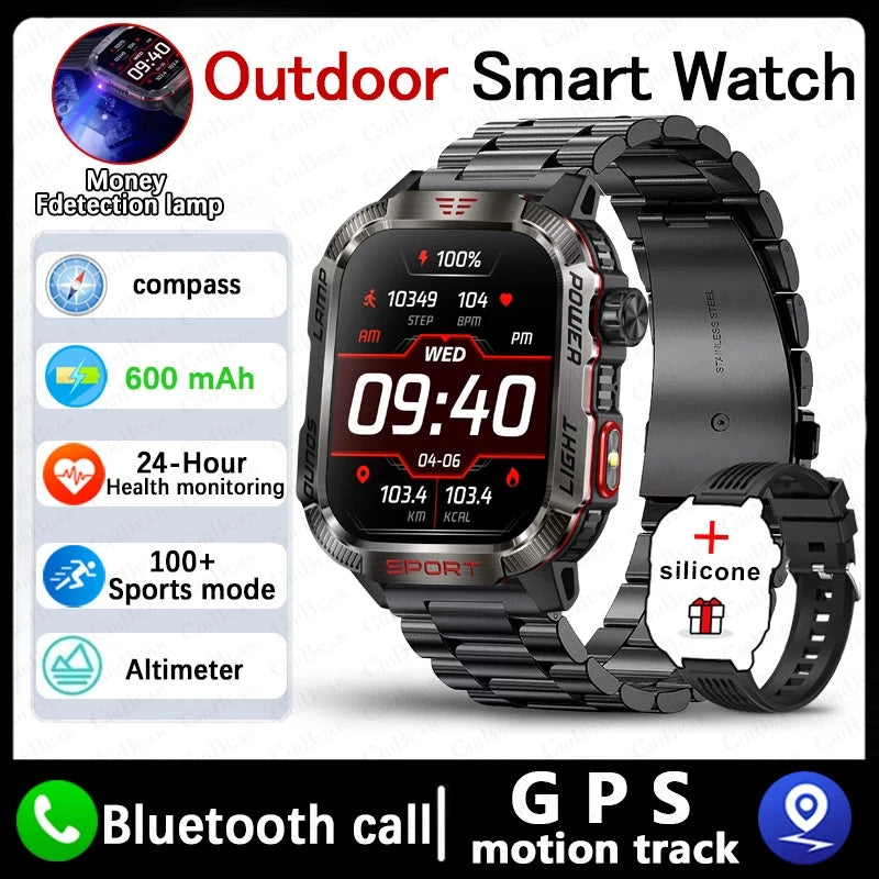 New Military GPS Smart Watch Men Flashlight Compass Waterproof 600mAh Battery Outdoor Sport Tracker Bluetooth Call Smartwatch